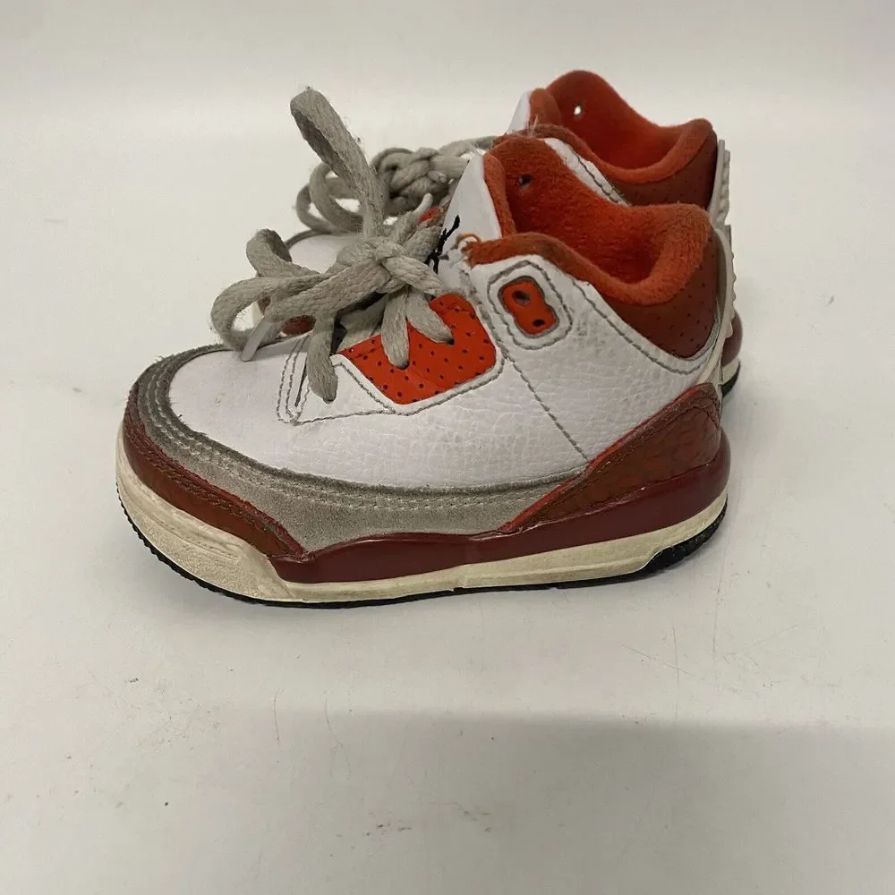 Nike Air Jordan Retro 3 Toddler Size 4C White Orange Sneakers Mid Top 3617